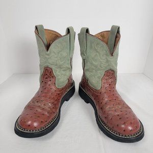 Ariat Fat Baby ostrich western cowboy boots Womens 6B Brown/Teal